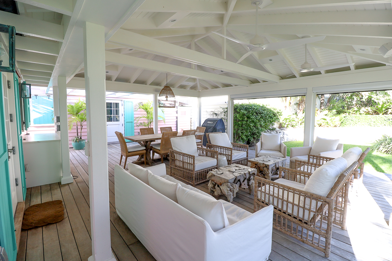 Covered outdoor veranda lounge area